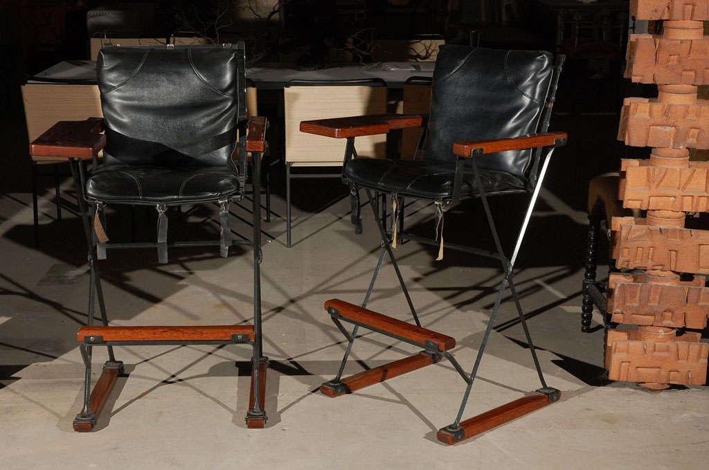 Billiard Stools Upholstered in Black Leather